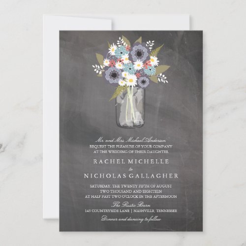 Vintage Garden Floral Mason  Wedding Invitation