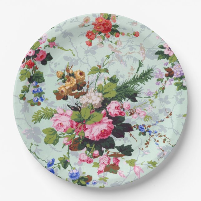 Vintage Garden Floral Pattern Paper Plates (Front)