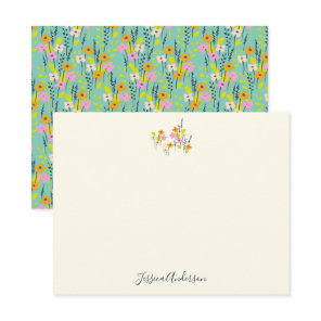 Vintage Garden Floral Pink and Green Personalized  Note Card