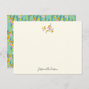 Vintage Garden Floral Pink and Green Personalized Note Card