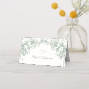 Vintage Garden Floral Sage Green French Wedding Place Card
