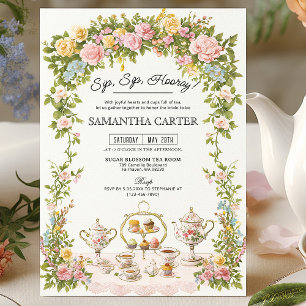 Vintage Garden Floral Tea Party Bridal Shower  Invitation