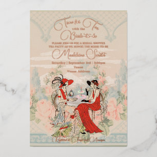 Vintage Garden Floral Time for Tea Bridal Shower Foil Invitation