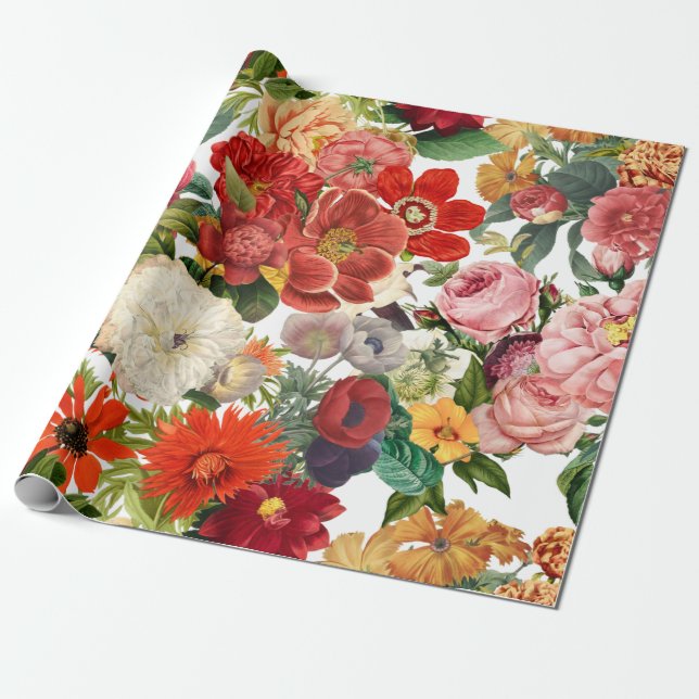 Vintage garden flowers pattern wrapping paper (Unrolled)