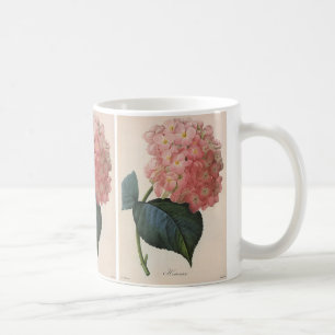 Vintage Garden Flowers, Pink Hydrangea Hortensia Coffee Mug