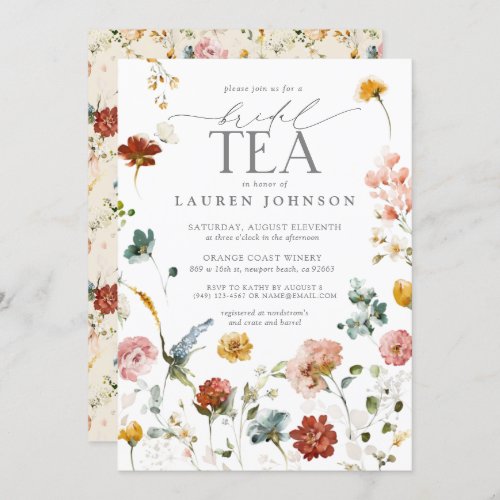 Vintage Garden Flowers Watercolor Bridal Tea Invitation