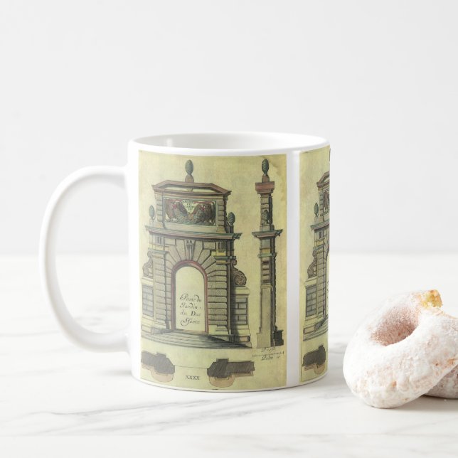 Vintage Garden Gate Arch, Renaissance Architecture Coffee Mug (With Donut)