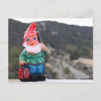 Vintage Garden Gnome With Lantern And Cane Postcard by redmushroom at Zazzle