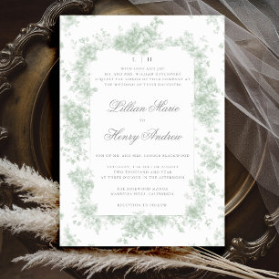 Vintage Garden Green Toile French Floral Wedding Invitation