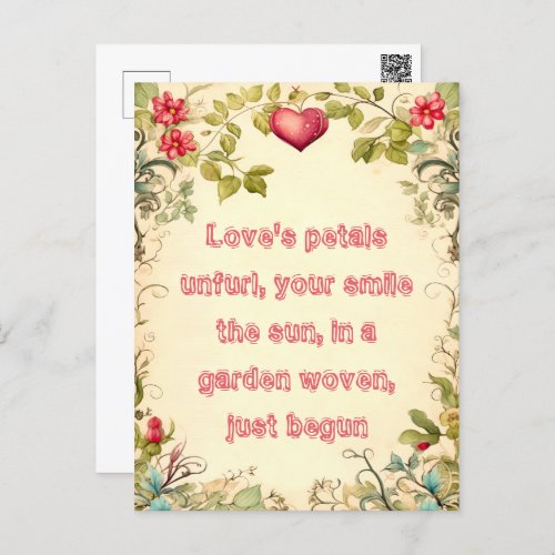 VINTAGE GARDEN HEART FRAME WITH SWEET LOVE QUOTE  POSTCARD