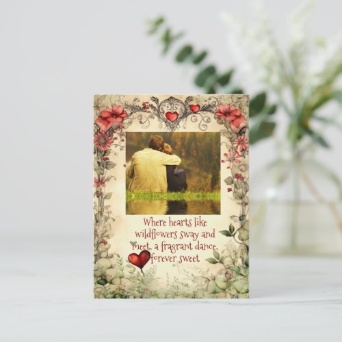VINTAGE GARDEN HEART WITH PHOTO SWEET LOVE QUOTE  POSTCARD