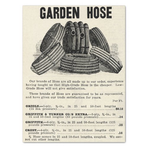 Vintage Garden Hose Ephemeral Ad craft Tissue Paper