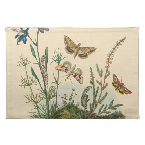 Vintage Garden Insects Butterflies Caterpillars Cloth Placemat