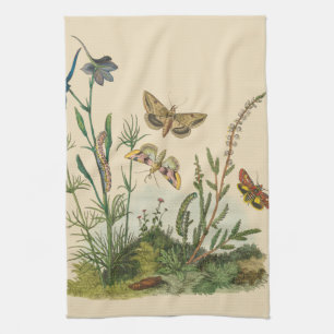 Vintage Garden Insects, Butterflies, Caterpillars Kitchen Towel