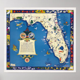 Vintage Garden Lovers Map Florida Travel Poster