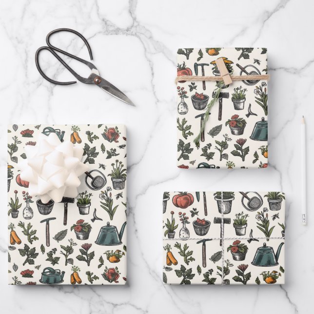Vintage Garden lovers party tiled Wrapping Paper Sheets (Front)