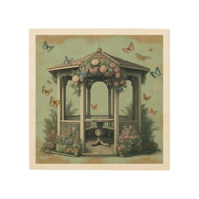 Vintage Garden Party Butterflies Wood Art (Front)