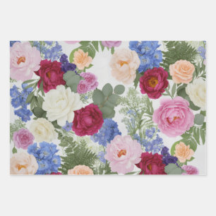 Vintage Garden Peony and Rose Floral Wrapping Paper Sheets