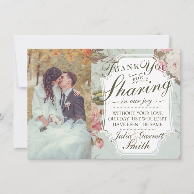 Vintage Garden Photograph Wedding Thank You Note Invitation (Front)