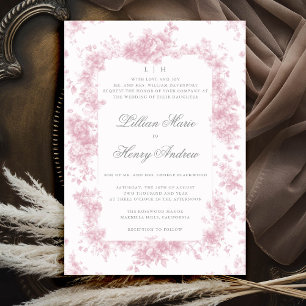 Vintage Garden Pink Toile French Floral Wedding Invitation