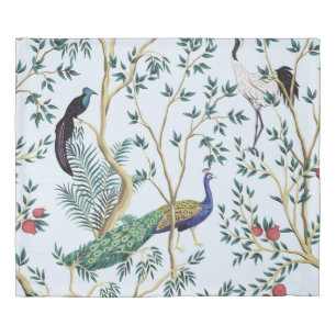 Vintage garden pomegranate fruit tree, exotic bird duvet cover