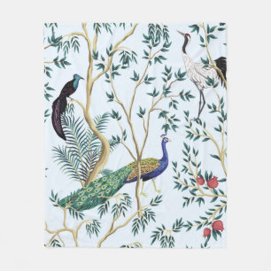 Vintage garden pomegranate fruit tree, exotic bird fleece blanket