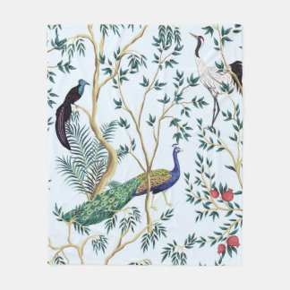 Vintage garden pomegranate fruit tree, exotic bird fleece blanket