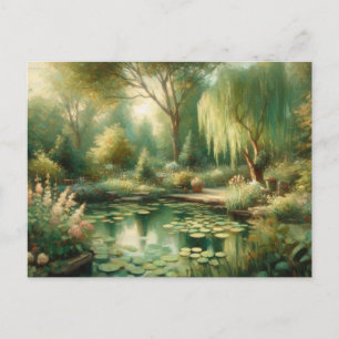 Vintage Garden Pond Green Plants  Postcard