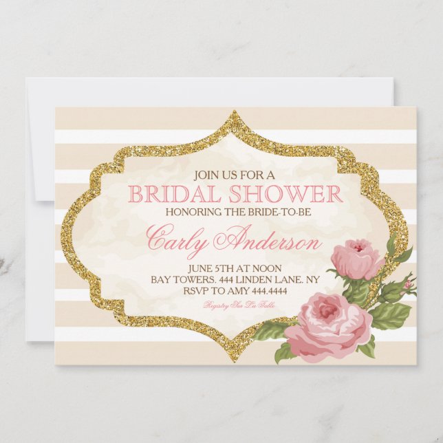 Vintage Garden Rose Bridal Shower Invitation (Front)