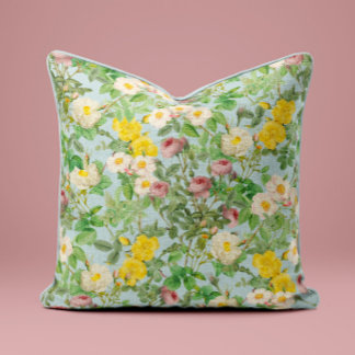 Vintage Garden Rose Pillow in Soft Sage
