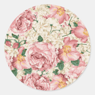 Vintage Garden Roses and Hydrangeas Floral Pattern Classic Round Sticker