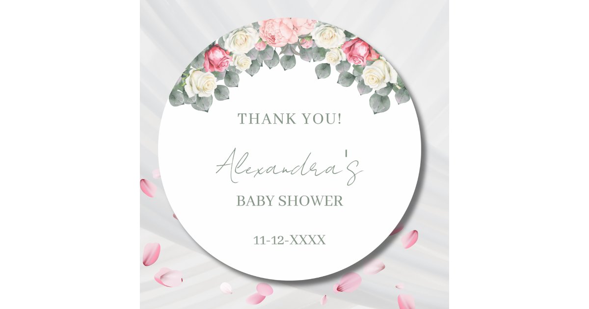Vintage Garden Roses Baby Shower Thank You Classic Round Sticker | Zazzle