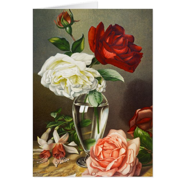 Vintage Garden Roses in a Glass Vase (Front)