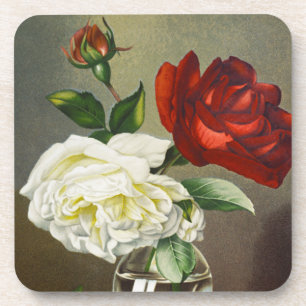 Vintage Garden Roses in a Glass Vase Beverage Coaster