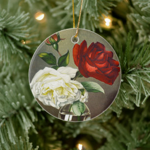 Vintage Garden Roses in a Glass Vase Ceramic Ornament