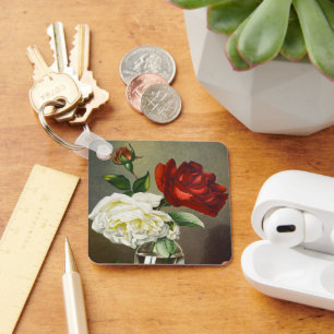 Vintage Garden Roses in a Glass Vase Keychain