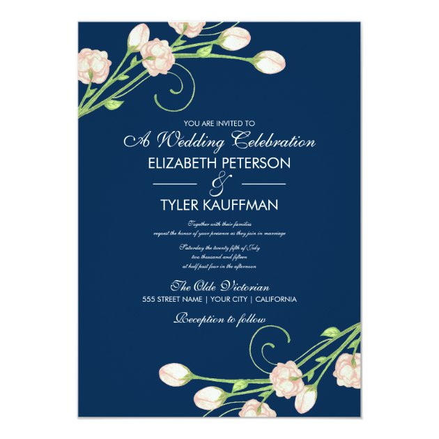 Vintage Garden Roses On Blue - Wedding Invitations