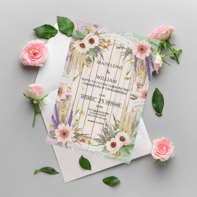 Vintage Garden Rustic Floral Lace Wedding  Invitation (Creator Uploaded)