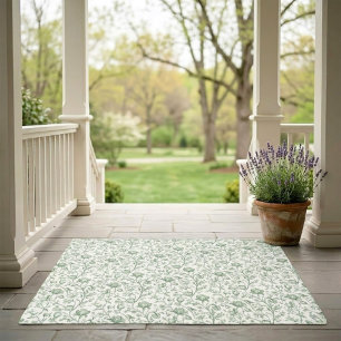 Vintage Garden Sage Green French Floral Toile Doormat