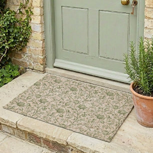 Vintage Garden Sage Green French Floral Toile Fiber Doormat
