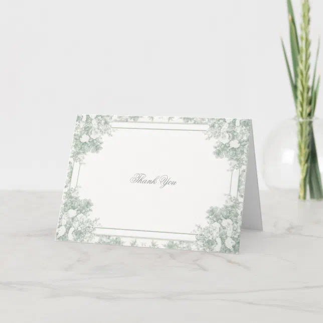 Vintage Garden Sage Green French Floral Wedding Thank You Card | Zazzle