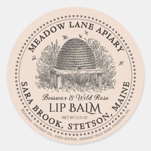 Vintage Garden Skep Beeswax Lip Balm  Classic Round Sticker