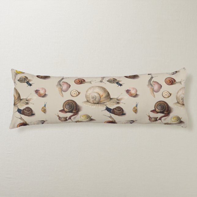 Vintage Garden Snails Scientific Illustration Body Pillow (Front)