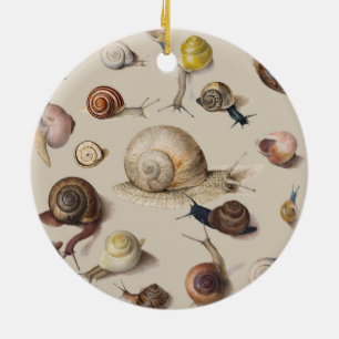 Vintage Garden Snails Scientific Illustration Ceramic Ornament