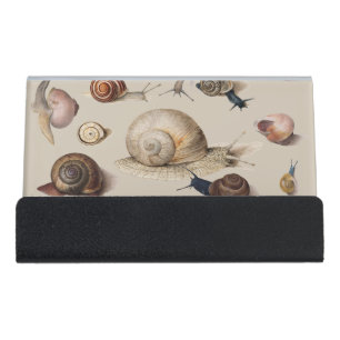 Vintage Garden Snails Scientific Illustration Desk Business Card Holder