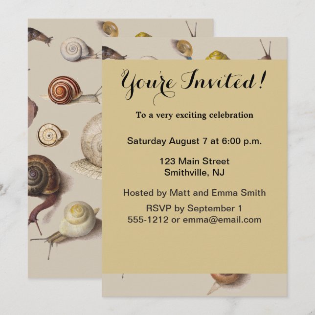 Vintage Garden Snails Scientific Illustration Invitation (Front/Back)