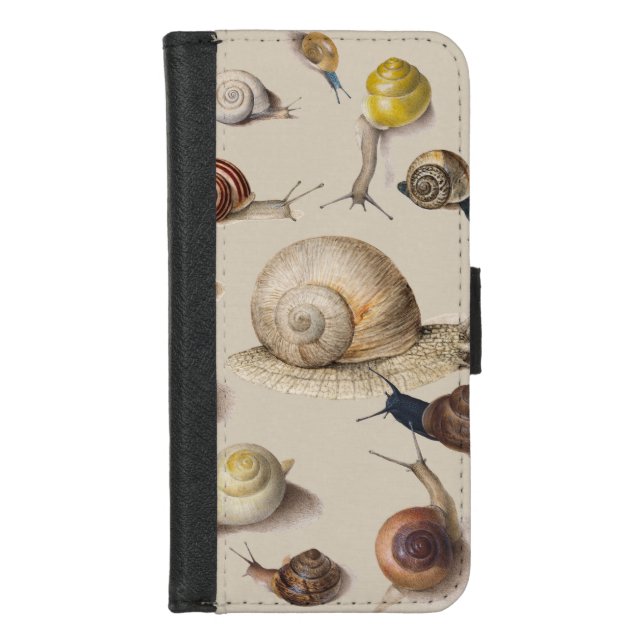Vintage Garden Snails Scientific Illustration iPhone Wallet Case (Front)