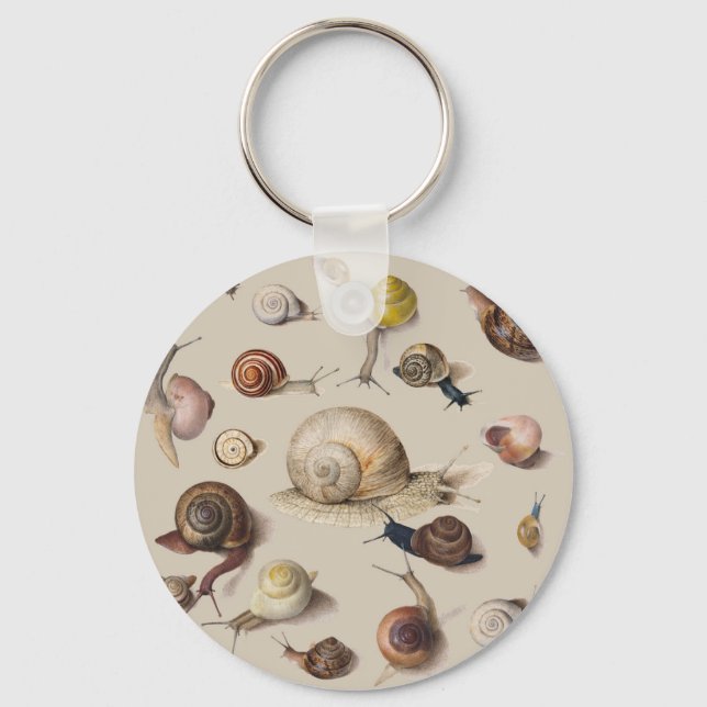 Vintage Garden Snails Scientific Illustration Keychain (Front)