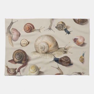 Vintage Garden Snails Scientific Illustration Kitchen Towel