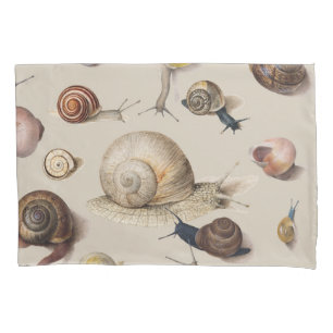 Vintage Garden Snails Scientific Illustration Pillow Case